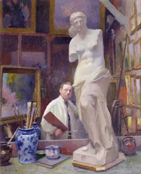 Ernest Renoux in seinem Atelier, 50, rue Saint-Didier